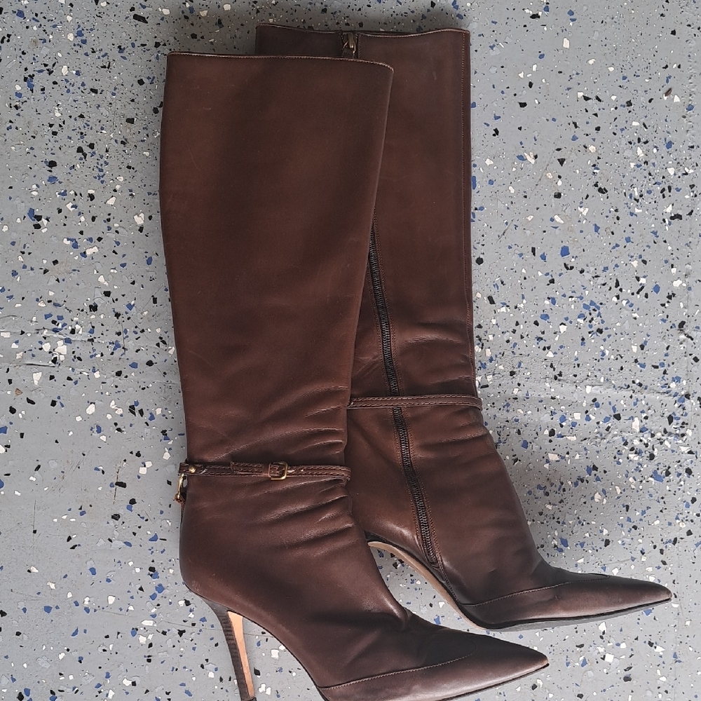 Brown Leather Knee-High Boots - Picture 4 of 7